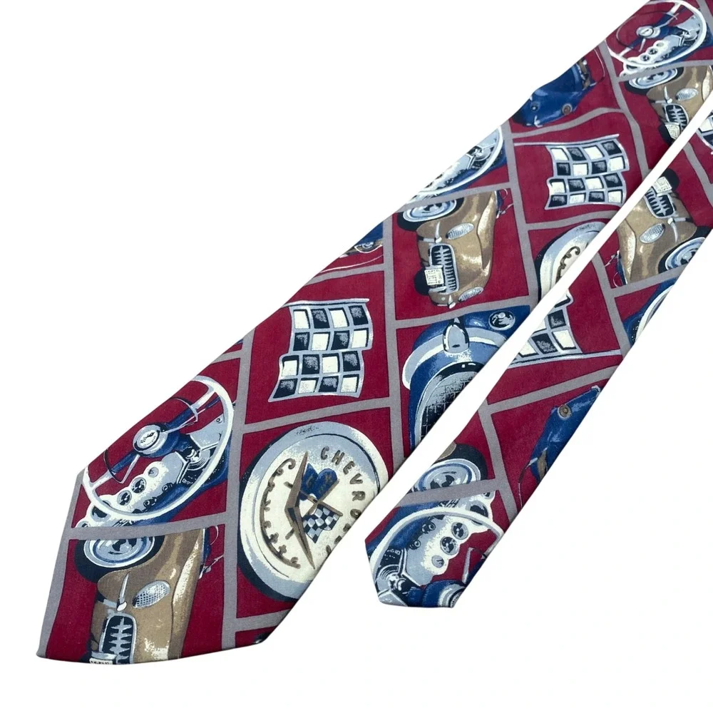 Rare Corvette Chevrolet 1957 Silk Necktie Vintage Graphic Car Handmade Italy